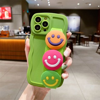 Ốp Điện Thoại Chống Sốc Màu Xanh Lá In Hình Mặt Cười Có Dây Đeo Cổ Tay Cho IPhone 14 11 13 12 X Xs Xr Max 7 8 Plus Pro Max