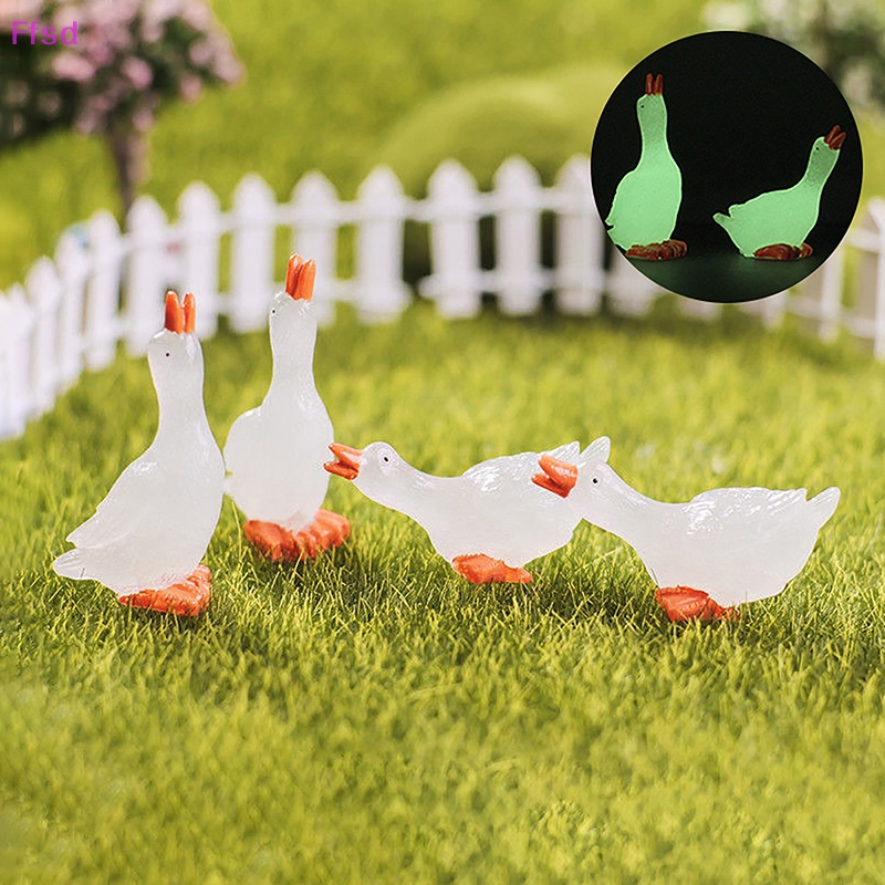 Bộ 3 Tượng Ngỗng Mini Bằng Nhựa Resin Huỳnh Quang DIY Trang Trí Sân Vườn