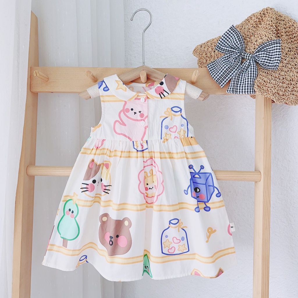 8-20kg Váy cổ sen sát nách cho bé gái họa tiết hoạt hình siêu xinh Mozikids mẫu mới 2023