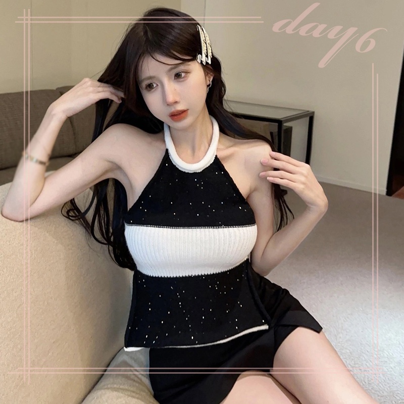 Áo Croptop Dệt Kim Sát Nách Thời Trang Mùa Hè Hàn Quốc Cho Nữ