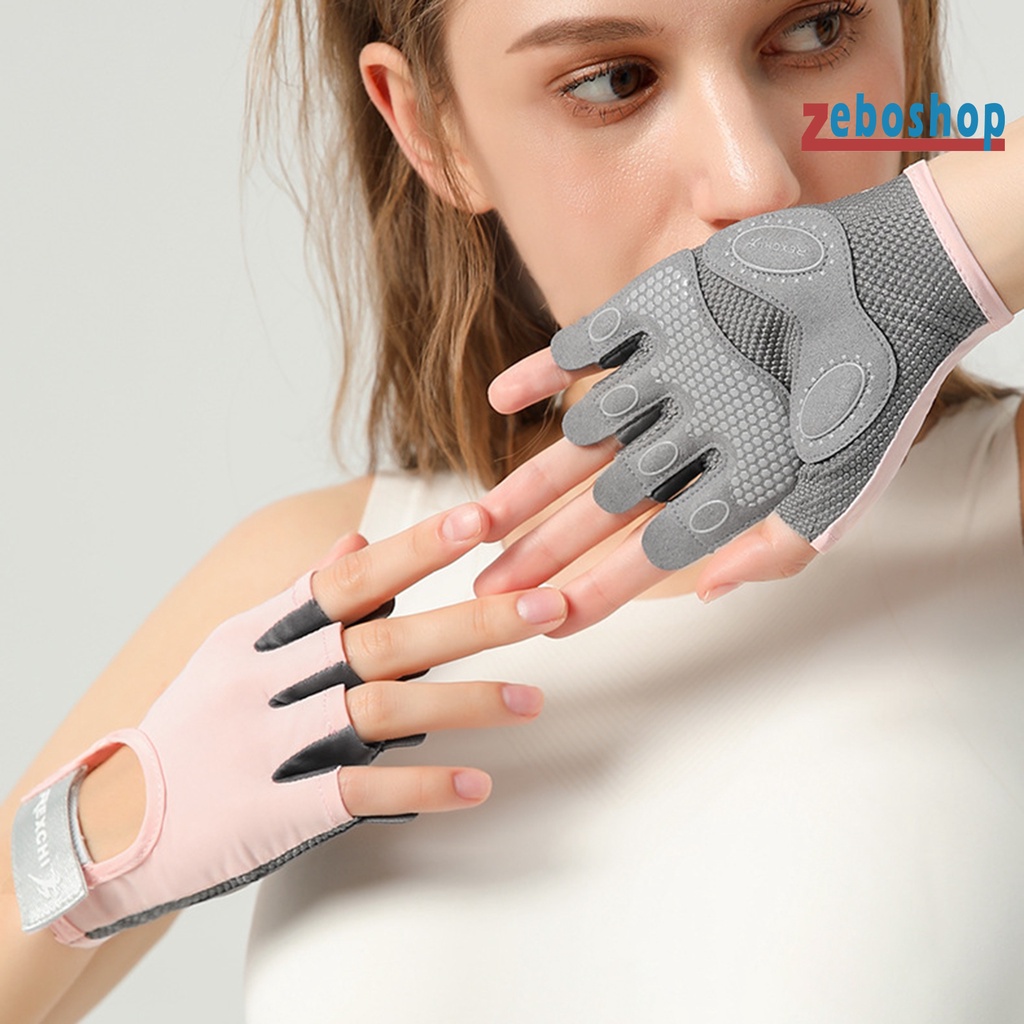 Găng Tay Hở Ngón Bằng Polyester Co Giãn Thoáng Khí Chống Trượt Chống Sốc Dùng Tập Thể Thao