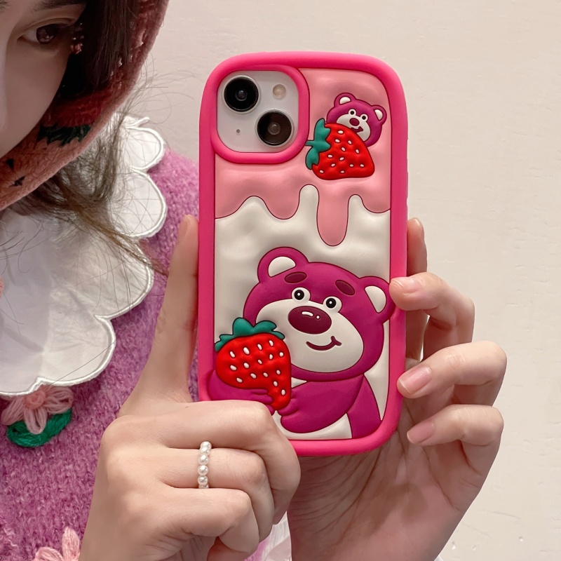 Ốp Điện Thoại Silicon Dày Mềm Hình Gấu Hồng Hoạt Hình Cho iPhone 14 13 12 11 Pro Max 14 Plus