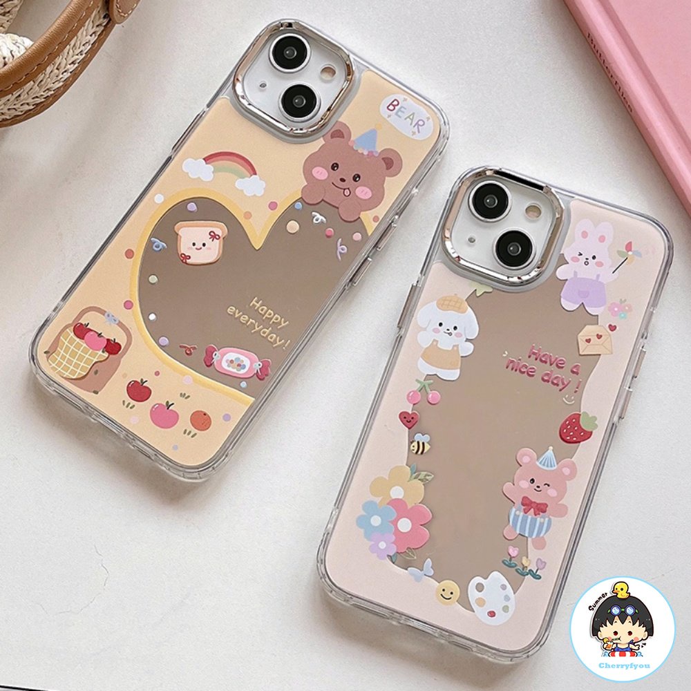 Ốp Điện Thoại TPU Dẻo Gắn Gương In Hình Gấu Graffiti Dễ Thương Chống Rơi Vỡ / Bụi Bẩn Cho IPhone 11 12 13 14 Pro Max
