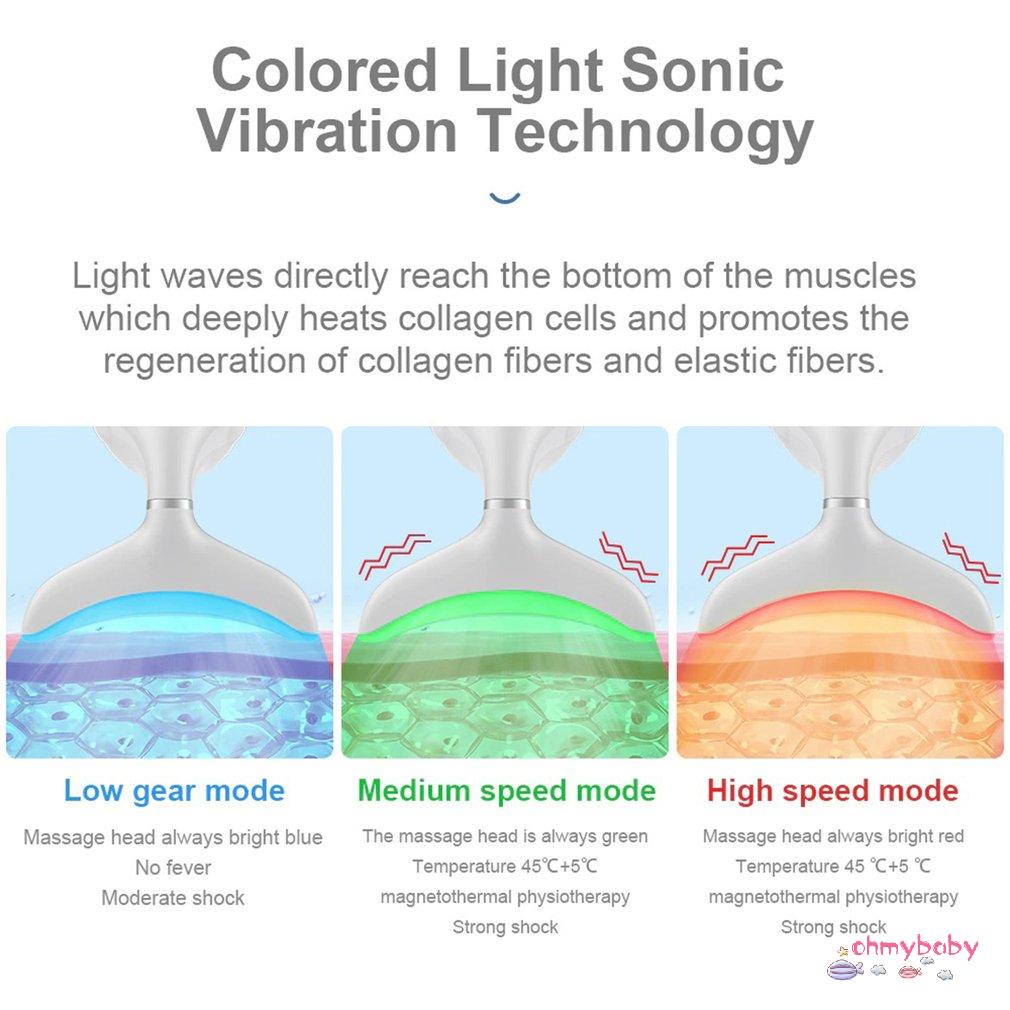 [OMB] Máy Mát Xa Cổ 3 Màu LED Liệu Pháp Photon Làm Nóng Mặt &amp; Loại Bỏ Nếp Nhăn Đôi Cằm Giảm Nâng Da Đẹp Thiết Bị [Z/16]