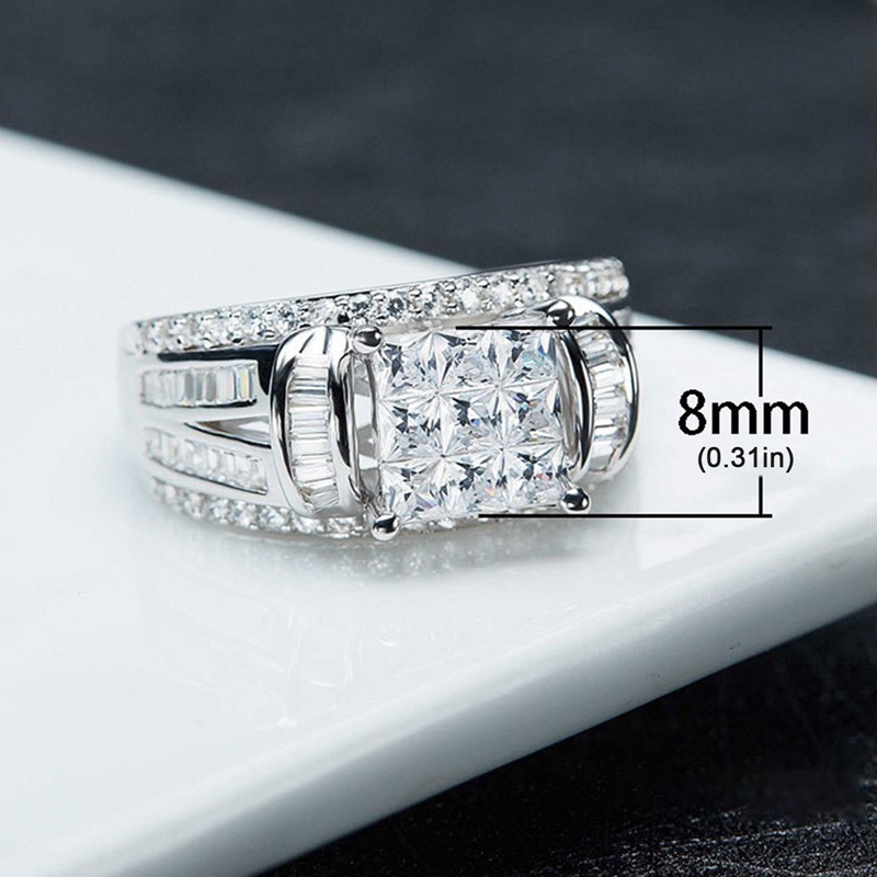 Ygt Nhẫn Đính Hôn Bạc Mặt Vuông Đính Đá Zircon Màu Sắc Dành Cho Nữ