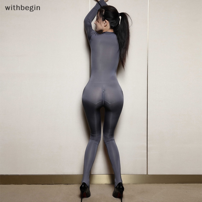 Bộ Áo Liền Quần Co Giãn Trong Suốt Phối Khóa Kéo Hở Đáy Quyến Rũ