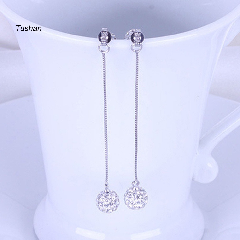 Bông Tai Dài Đính Đá Phối Tua Rua Sang Trọng Cho Nữ