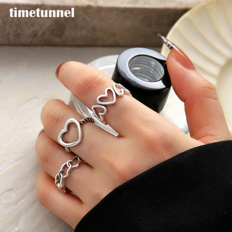 Set 3 Nhẫn Đeo Khớp Ngón Tay Họa Tiết Hình Học Thời Trang Nữ timetunnel