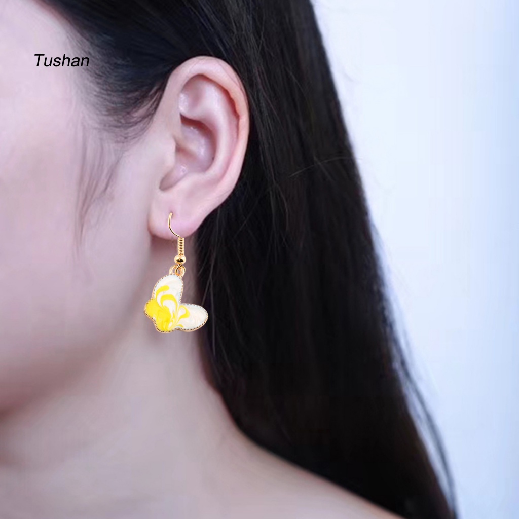 1 Đôi Bông Tai Móc Hình Bướm Vẽ Tranh Sơn Dầu Dễ Thương Dành Cho Nữ