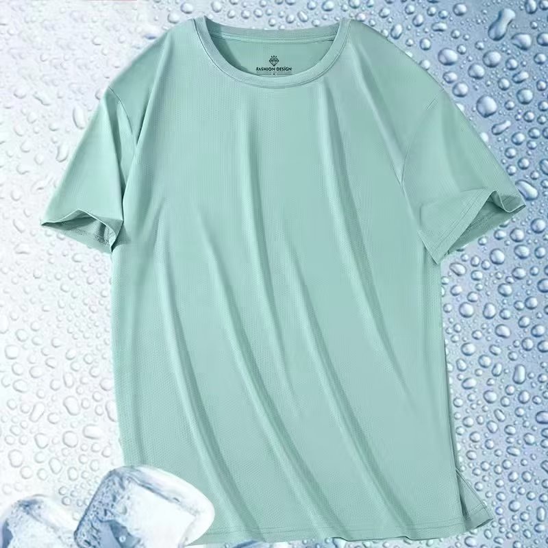 Áo Thun Tay Ngắn 5 / 4 Bằng Lụa Lạnh Trơn Mau Khô Thời Trang Mùa Hè Hàn Quốc Giản Dị Dành Cho Bạn Nam