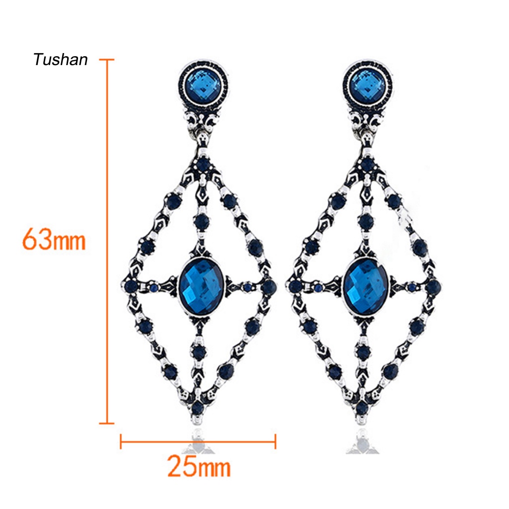 1 Đôi Bông Tai Hình Thoi Đính Đá Phong Cách Vintage Dành Cho Nữ