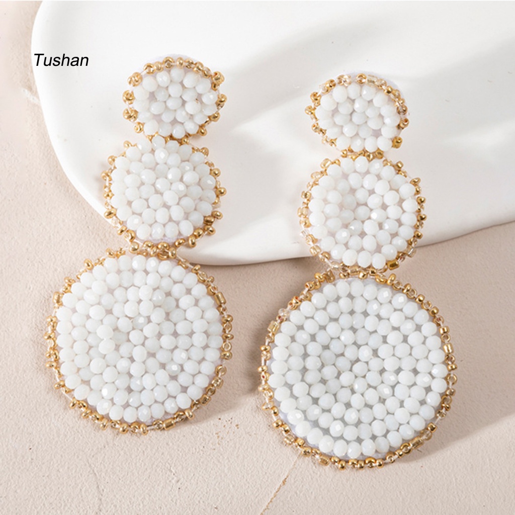 1 Đôi Bông Tai Hạt Tròn Bằng Thép Không Gỉ Màu Sắc Tương Phản Thời Trang