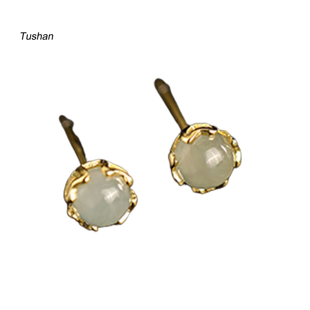 1 Đôi Khuyên Tai Đính Đá Ngọc Bích Giả Thời Trang Nữ