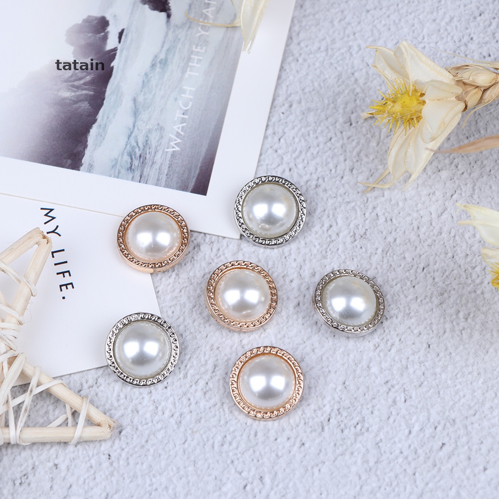 Set 10 Nút Kim Loại Đính Ngọc Trai Dùng Để May Vá / Trang Trí Sổ Tay DIY