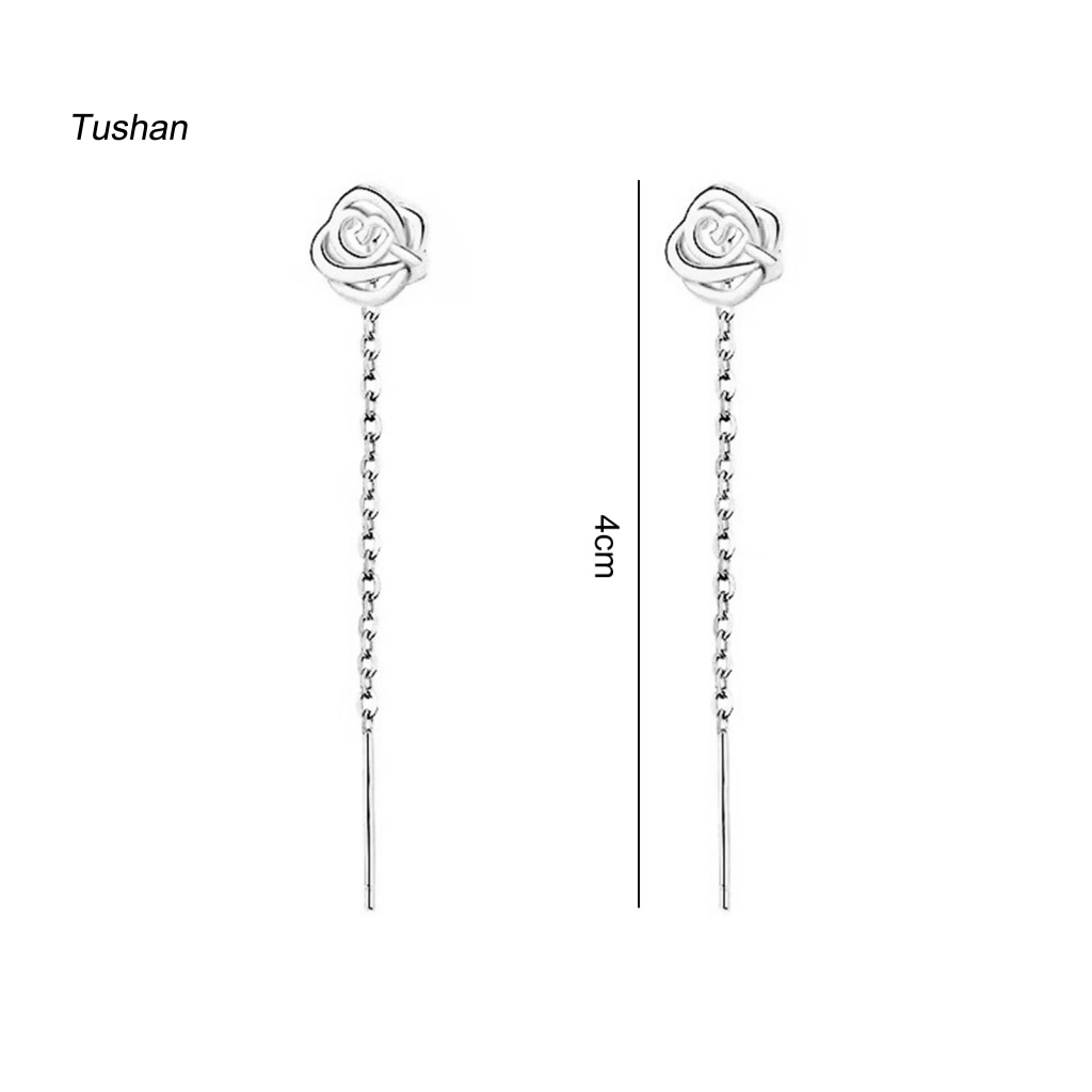 1 Đôi Bông Tai Dáng Dài Hình Hoa Hồng Màu Sắc Lấp Lánh Trang Nhã