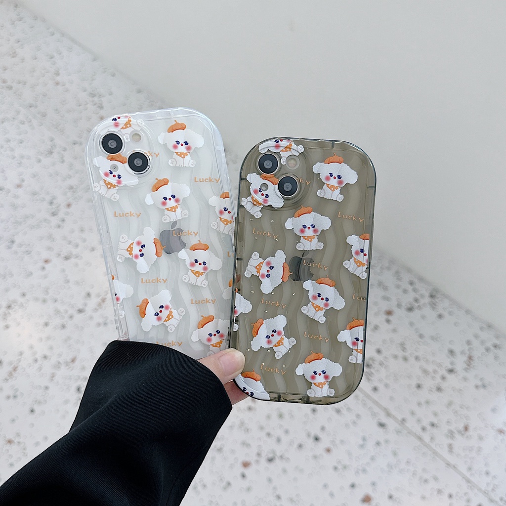 Ốp Điện Thoại TPU Dẻo Trong Suốt Họa Tiết Hoạt Hình Chú Chó May Mắn Cho iPhone 13 12 11 Pro Max 14 Plus Đứng