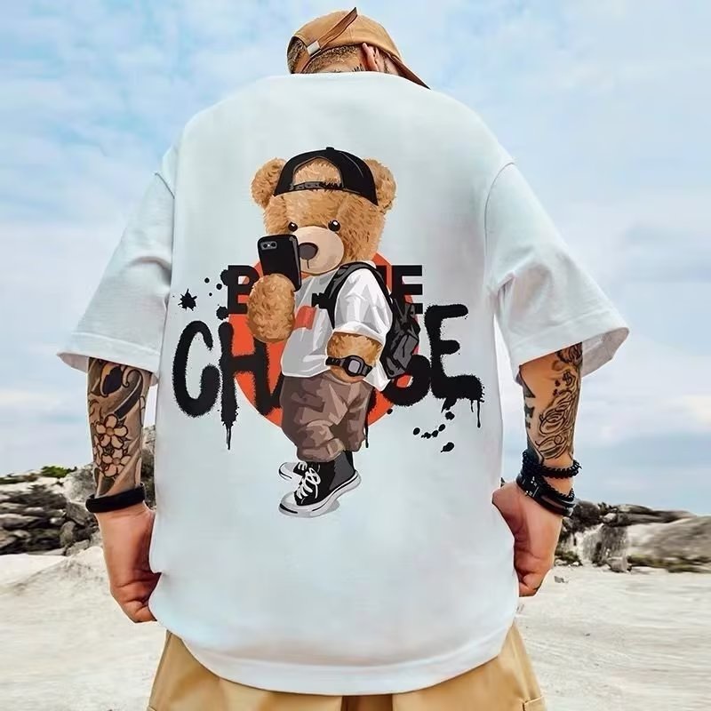 30kg-120kg có size lớn M-8xl Áo thun 100% cotton unisex nam nữ form rộng tay lỡ phông In Họa Tiết Chú Gấu Phong Cách Hip Hop Thời Trang Cho Nam Và Nữ