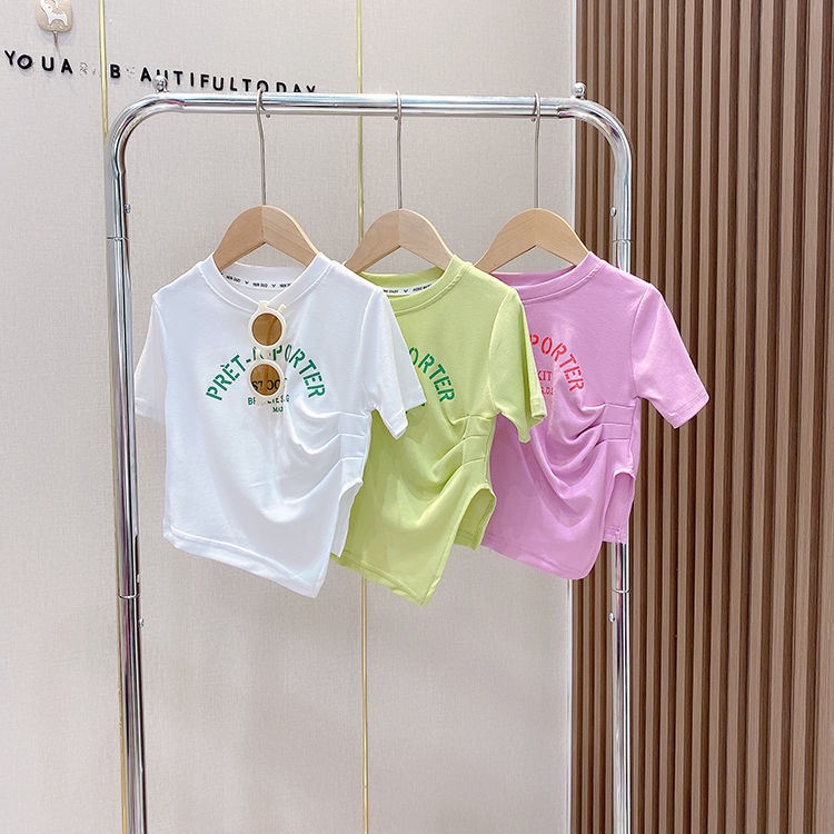 Áo Thun Cotton Nguyên Chất Xếp Ly Dáng Ngắn Thời Trang Mùa Hè 2023 Cho Nữ