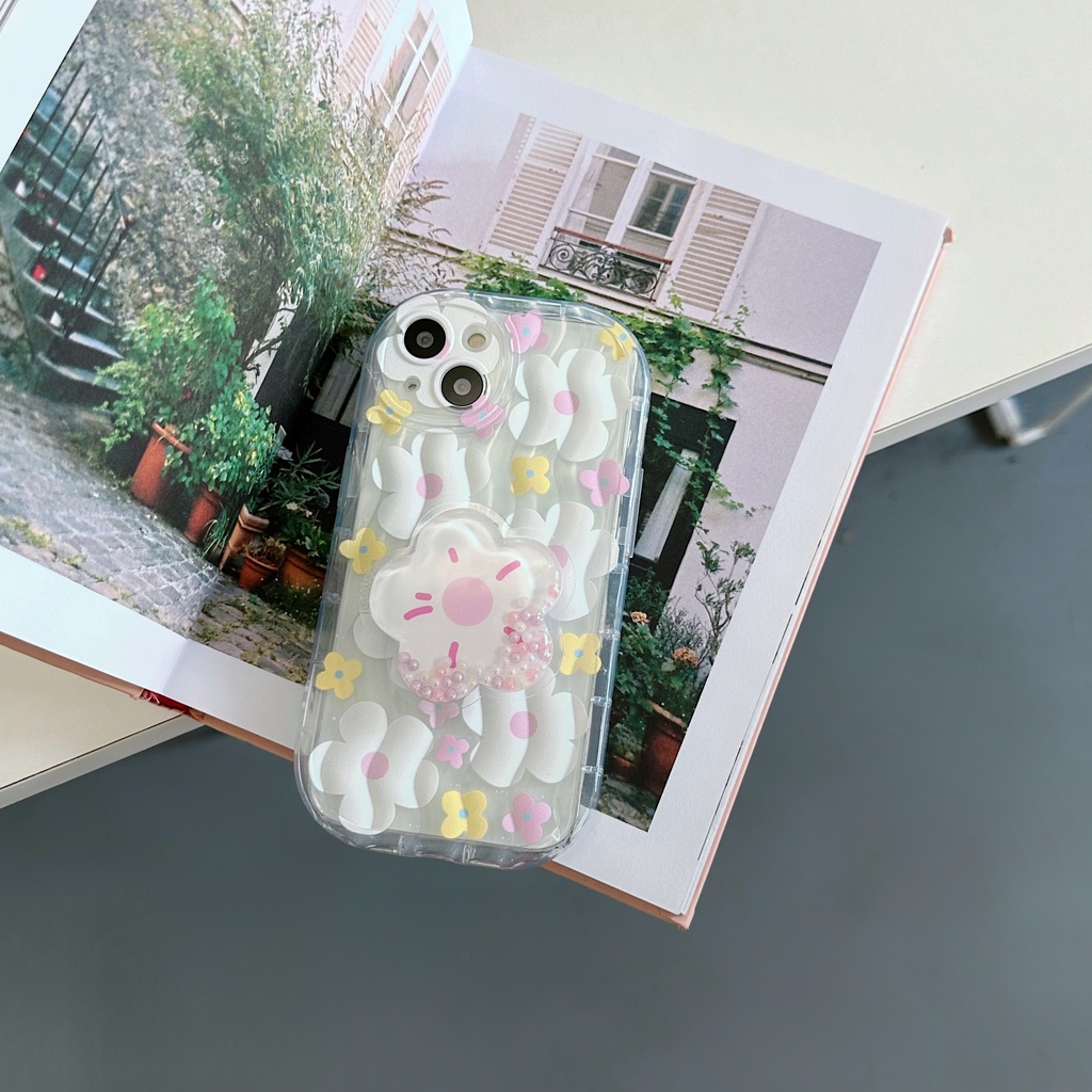 Ốp Điện Thoại TPU Dẻo Trong Suốt Họa Tiết Hoa Nhỏ Xinh Kèm Giá Đỡ Chống Sốc Cho iPhone 13 12 11 Pro Max 14 Plus