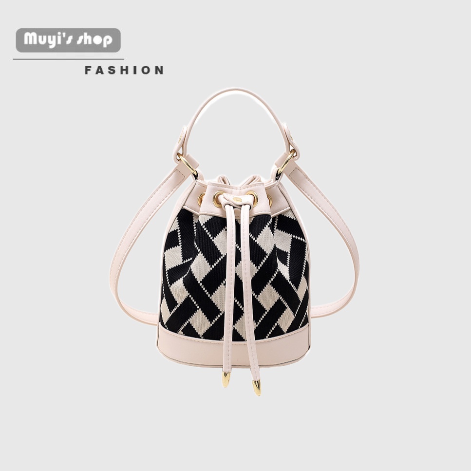 Túi Xách Đeo Vai Dây Rút Họa Tiết Hình Thoi Phong Cách Thời Trang Mới Cho Nữ