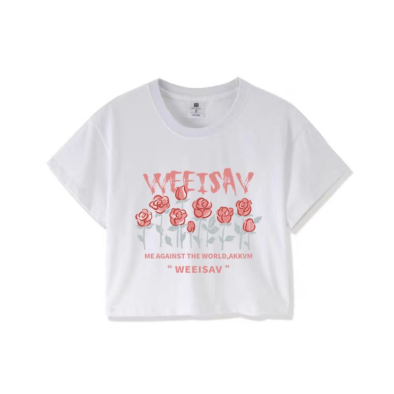 Áo baby tee Thun croptop nữ Ngắn Tay Cổ Tròn In Họa Tiết Thời Trang Mùa Hè 2023 Mới Cho Nữ