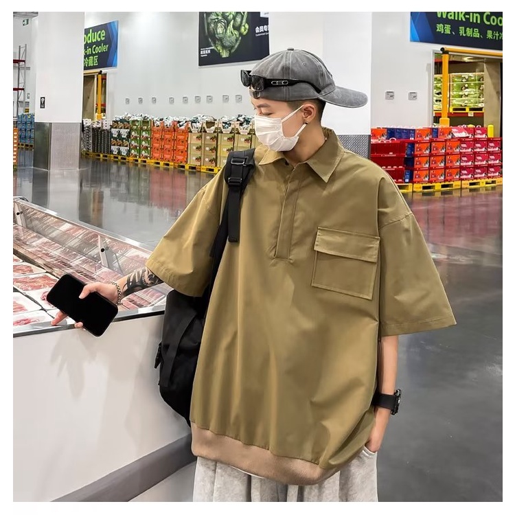 Áo Thun polo Tay Ngắn Dáng Rộng Phong Cách Đường Phố Nhật Bản Thời Trang Mùa Hè Cho Nam