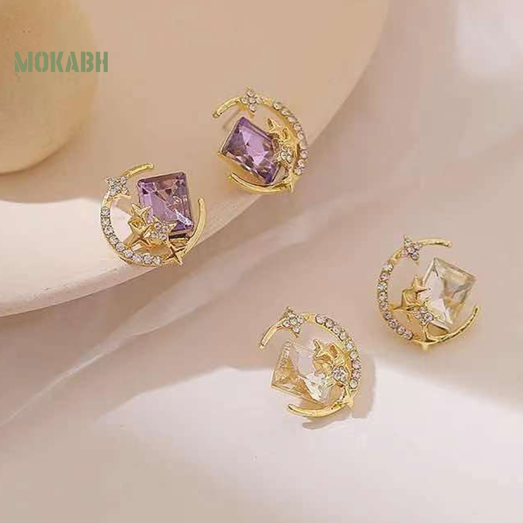 1 Đôi Bông Tai Hợp Kim Hình Ngôi Sao Mặt Trăng Lấp Lánh Chống Oxy Hóa Thân Thiện Với Da Không Gây Kích Ứng Phong Cách Hàn Quốc Dành Cho Nữ