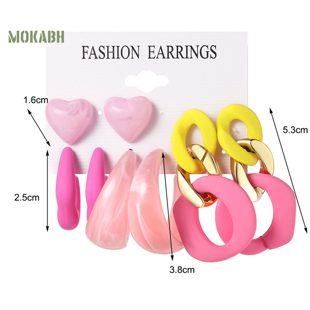 Set 4 / 6 Đôi Khuyên Tai Hình Học Trái Tim Màu Kẹo Ngọt Bằng Acrylic Sáng Tạo