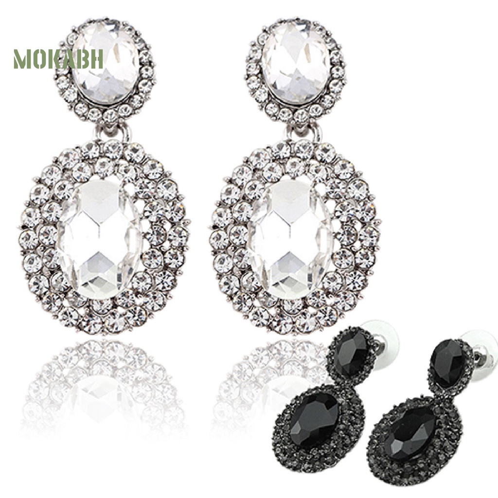 1 Đôi Bông Tai Oval Đính Đá Sang Trọng Phong Cách Retro