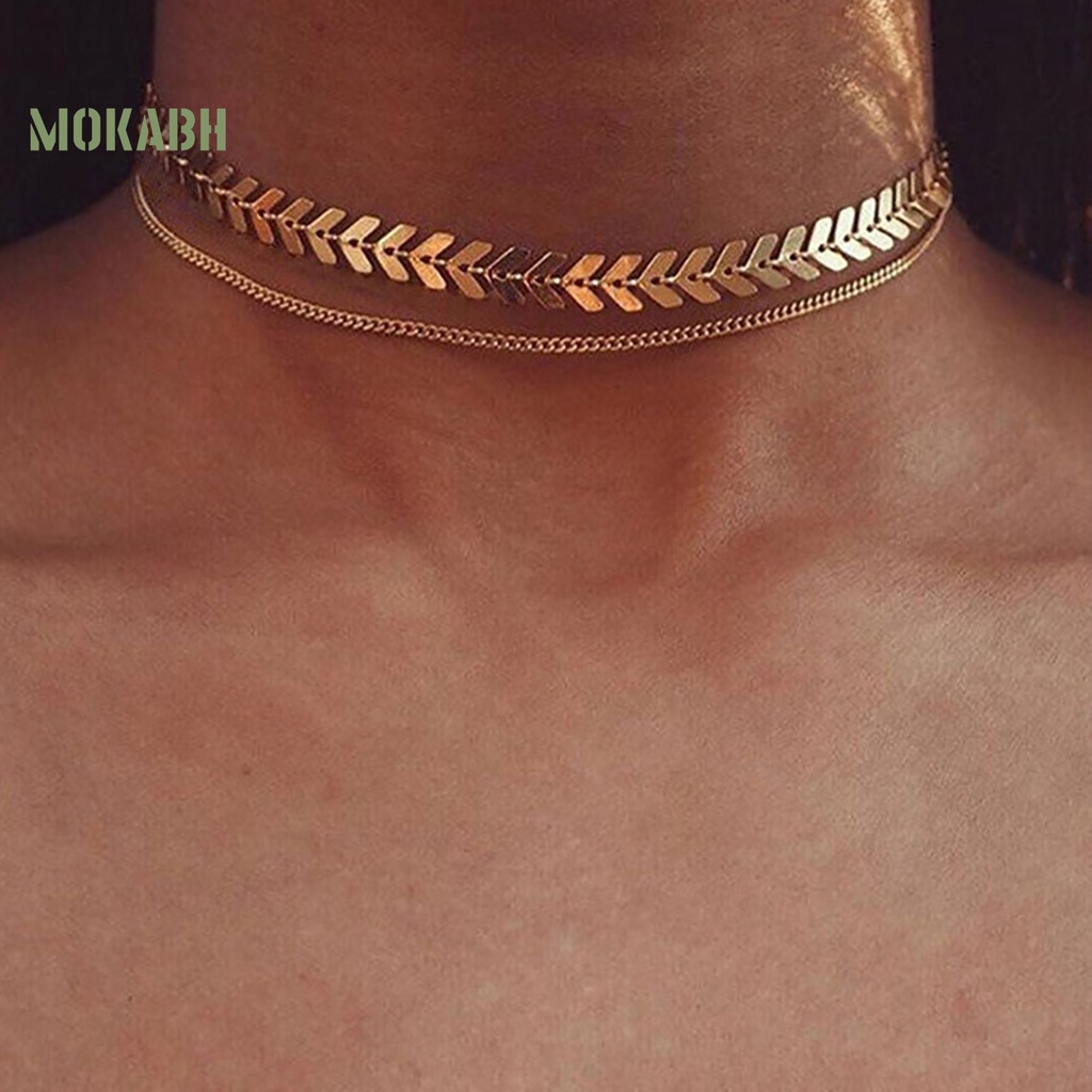 Vòng Cổ Choker Hai Lớp Hình Xương Cá Thời Trang Dành Cho Nữ