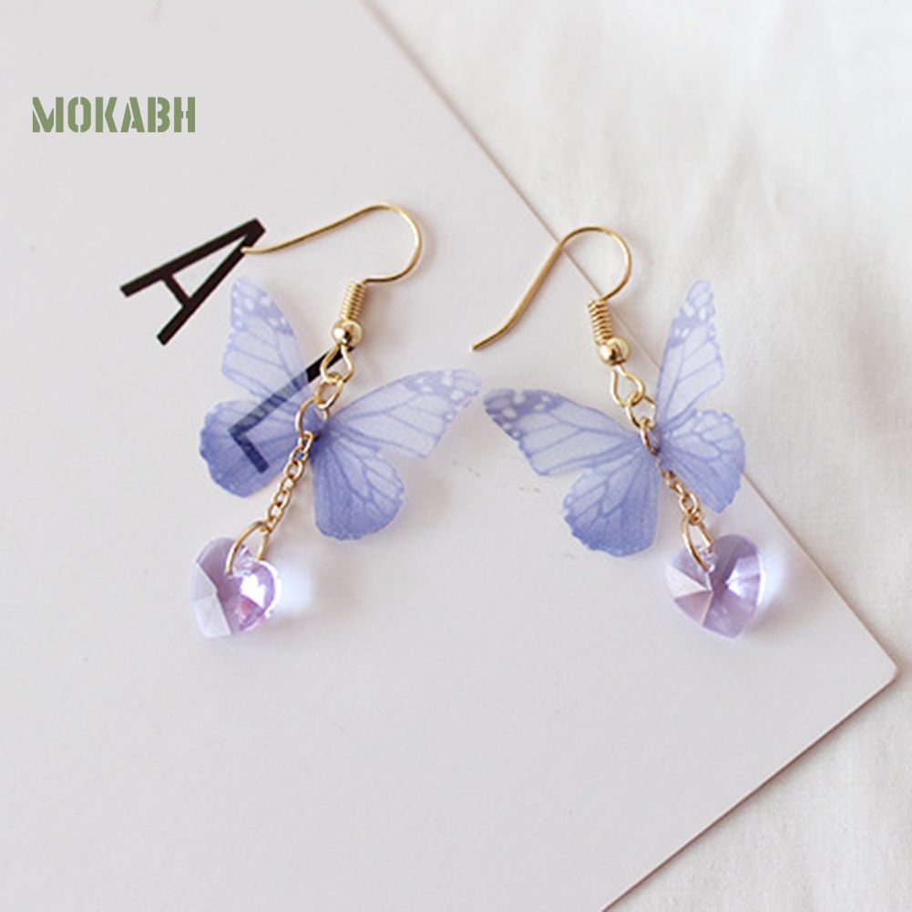 Bông Tai Dáng Dài Hình Trái Tim Và Bướm Thanh Lịch Cho Nữ