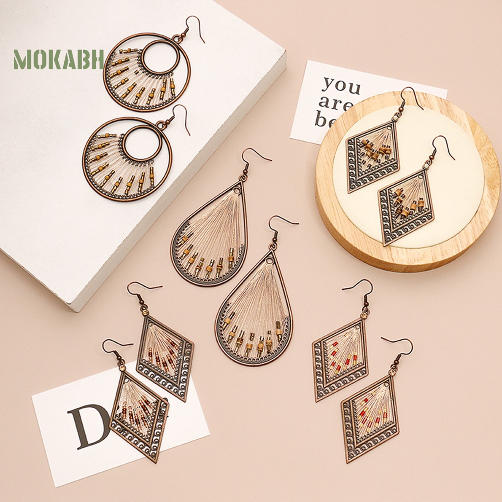 1 Đôi Bông Tai Hình Giọt Nước Đính Hạt Phong Cách Bohemian Thời Trang Cho Nữ