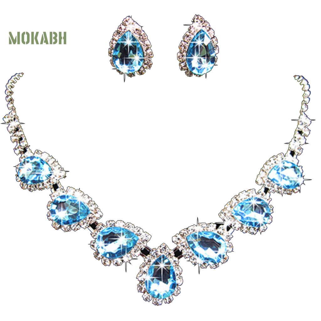 Bộ Vòng cổ + Bông Tai Hình Giọt Nước Đính Đá Pha Lê Sang Trọng