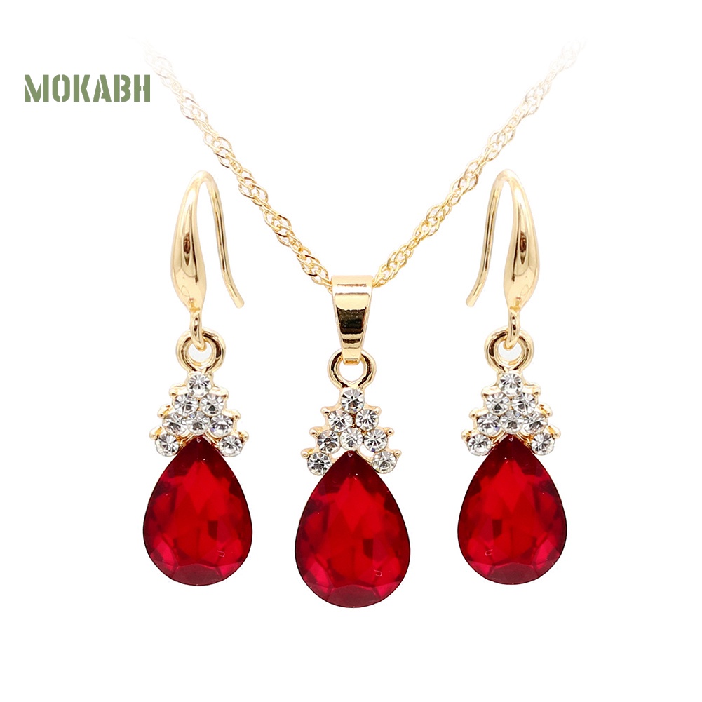 Bộ Vòng cổ + Bông Tai HìNh GiọT NướC ĐíNh Đá Vintage