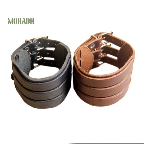 Vòng Tay Giả Da Với 3 Khóa Cài Thời Trang Cho Nam