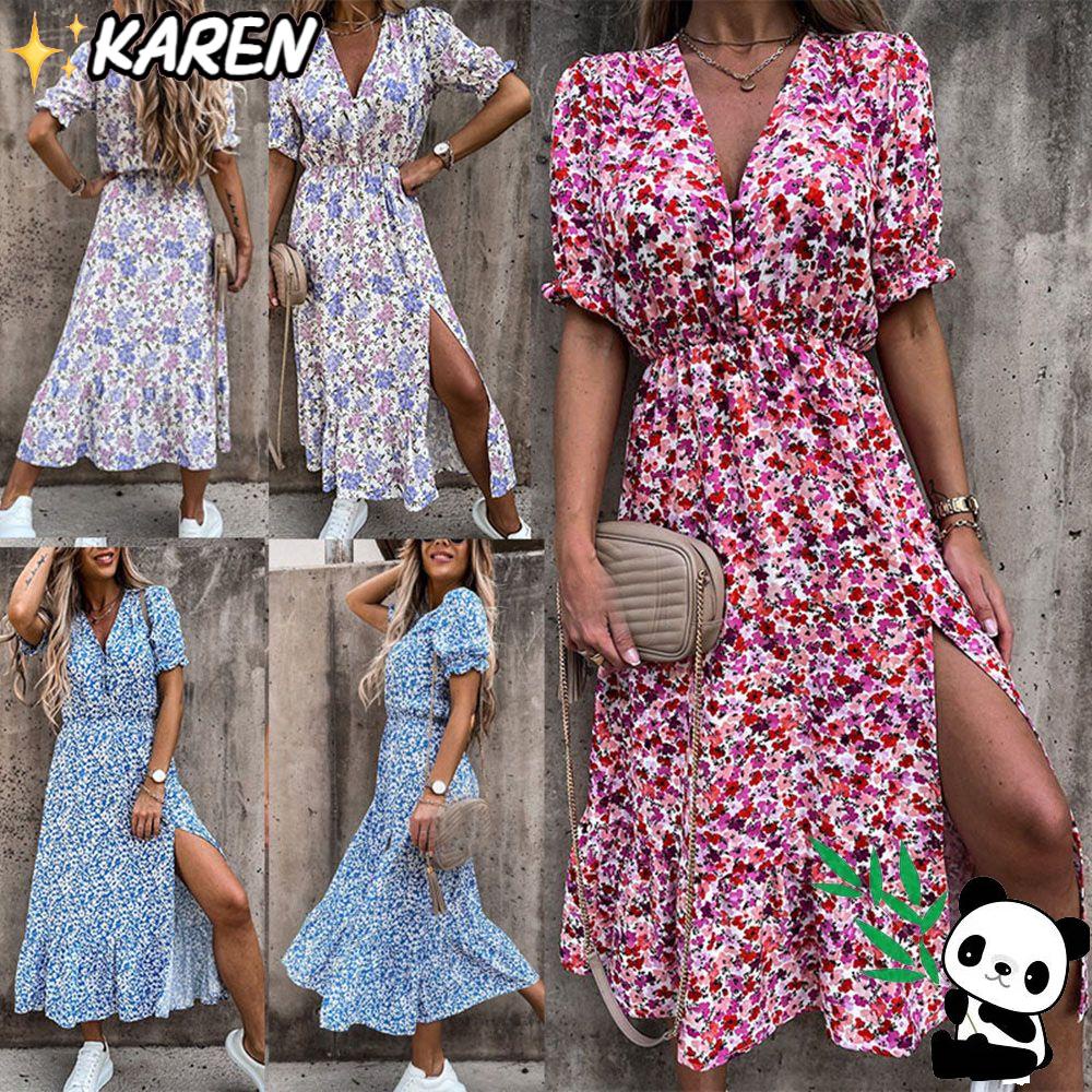 Đầm Ngắn Tay Cổ Chữ V Thời Trang Mùa Hè Dành Cho Nữ