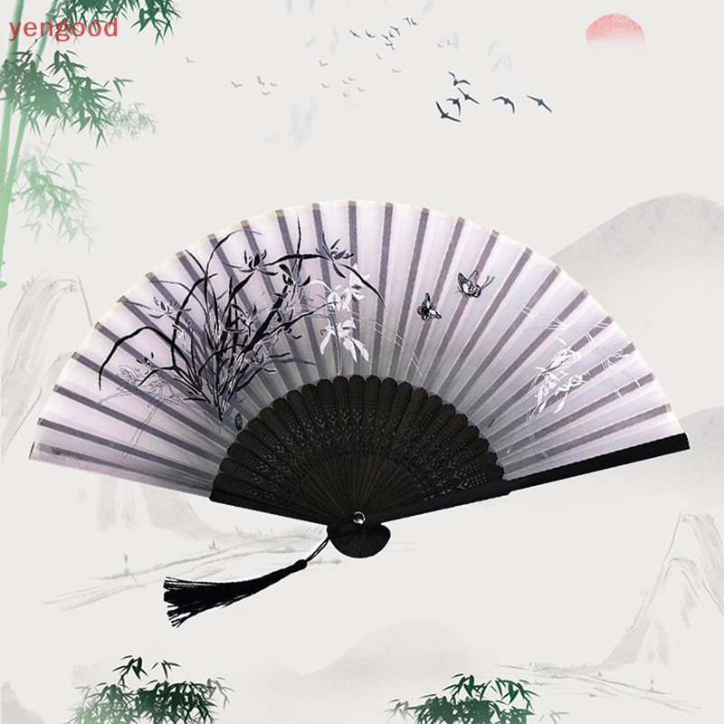 (YGD) Quạt Gấp Cầm Tay Tua Rua Phong Cách Trung Hoa Cổ Điển Dành Cho Nữ Trang Trí Nhà Cửa