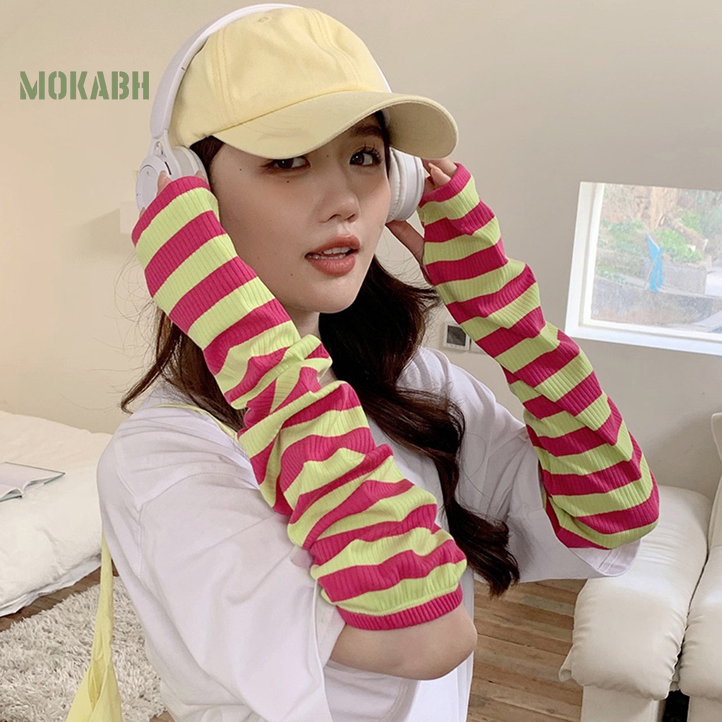 1 Cặp Ống Tay Áo Dài Họa Tiết Sọc Dùng Khi Lái Xe