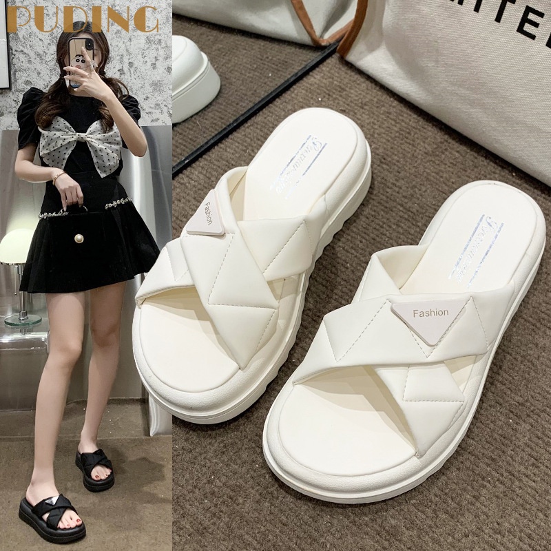 PUDING Dép Sandal Đế Xuồng Quai Chéo Thời Trang Đi Biển Mùa Hè Cho Nữ