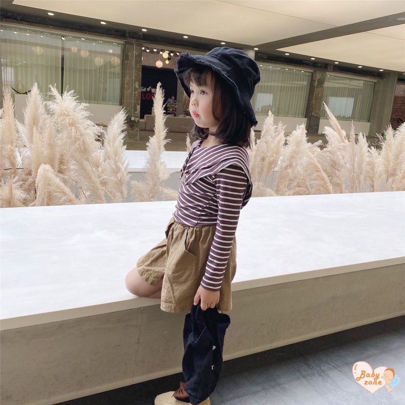 Áo Thun Tay Dài Cổ Bèo Họa Tiết Kẻ Sọc Thời Trang Mùa Hè Mới Dành Cho Bé Gái