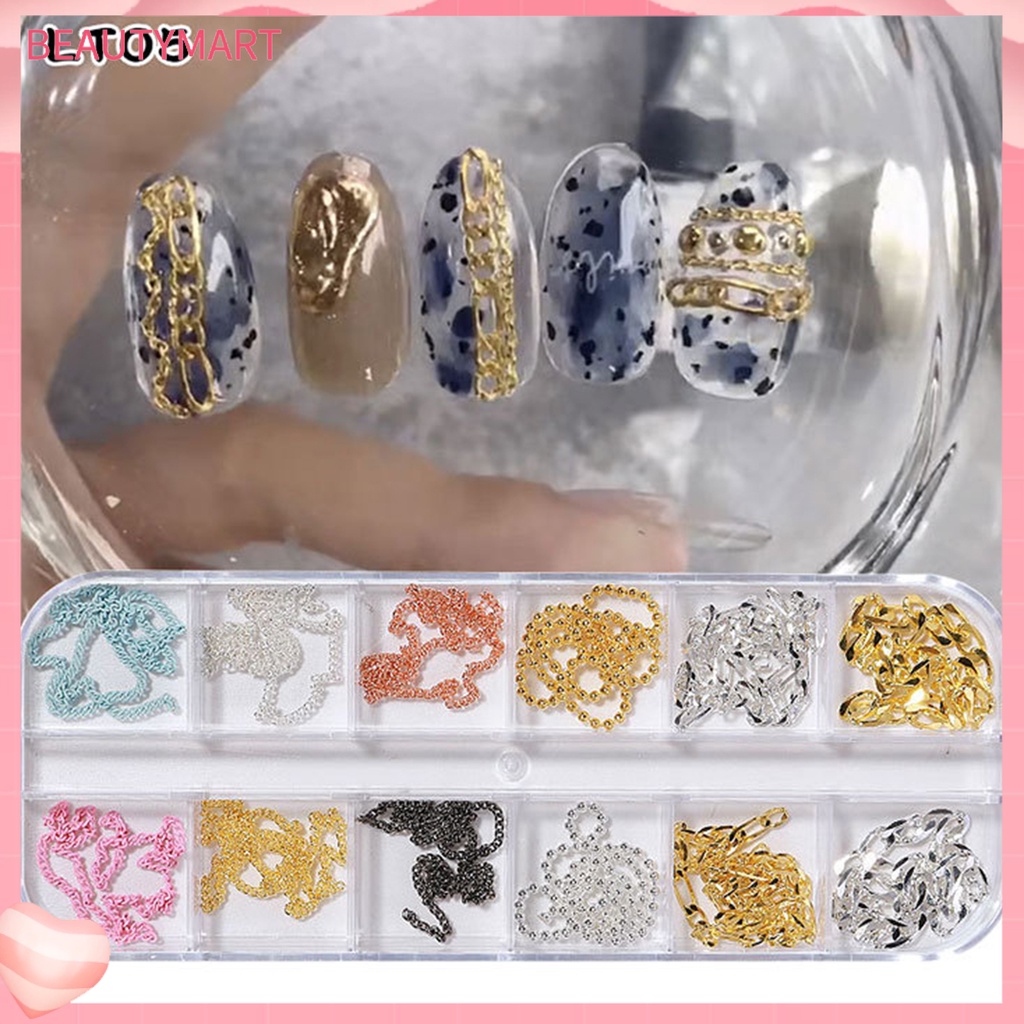 Bộ 12 Phụ Kiện Trang Trí Móng Tay 3D Bằng Kim Loại Thời Trang Cho Nữ