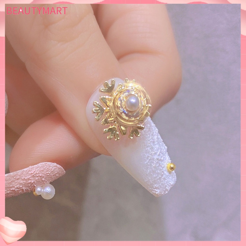 Phụ Kiện Trang Trí Móng Tay Hình Bông Tuyết 3D Đính Đá Zircon / Ngọc Trai Nhân Tạo Cho Năm Mới