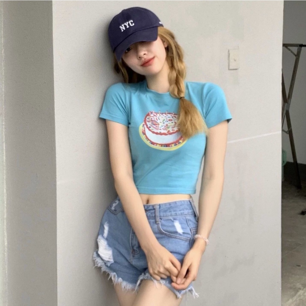 Áo Thun Tay Ngắn Hở Vai Dáng Ôm Màu Xanh Dương Hồ Trơn Phong Cách Desire Mới Dành Cho Bạn Nữ