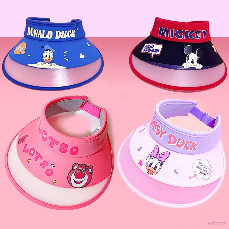 DISNEY Nón Vành Rộng Hở Chóp Chống Nắng Tia UV Họa Tiết Chuột Mickey / Dâu Tây Xinh Xắn