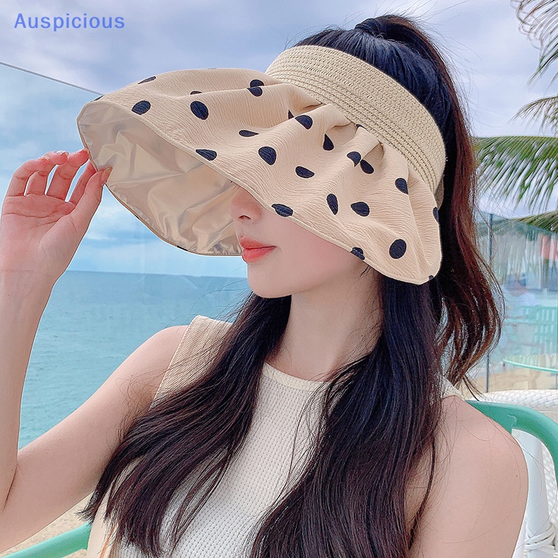 Mũ Vành Rộng Chống Nắng / Tia UV Họa Tiết Chấm Bi Mềm Mại Có Thể Gập Lại Dành Cho Nữ