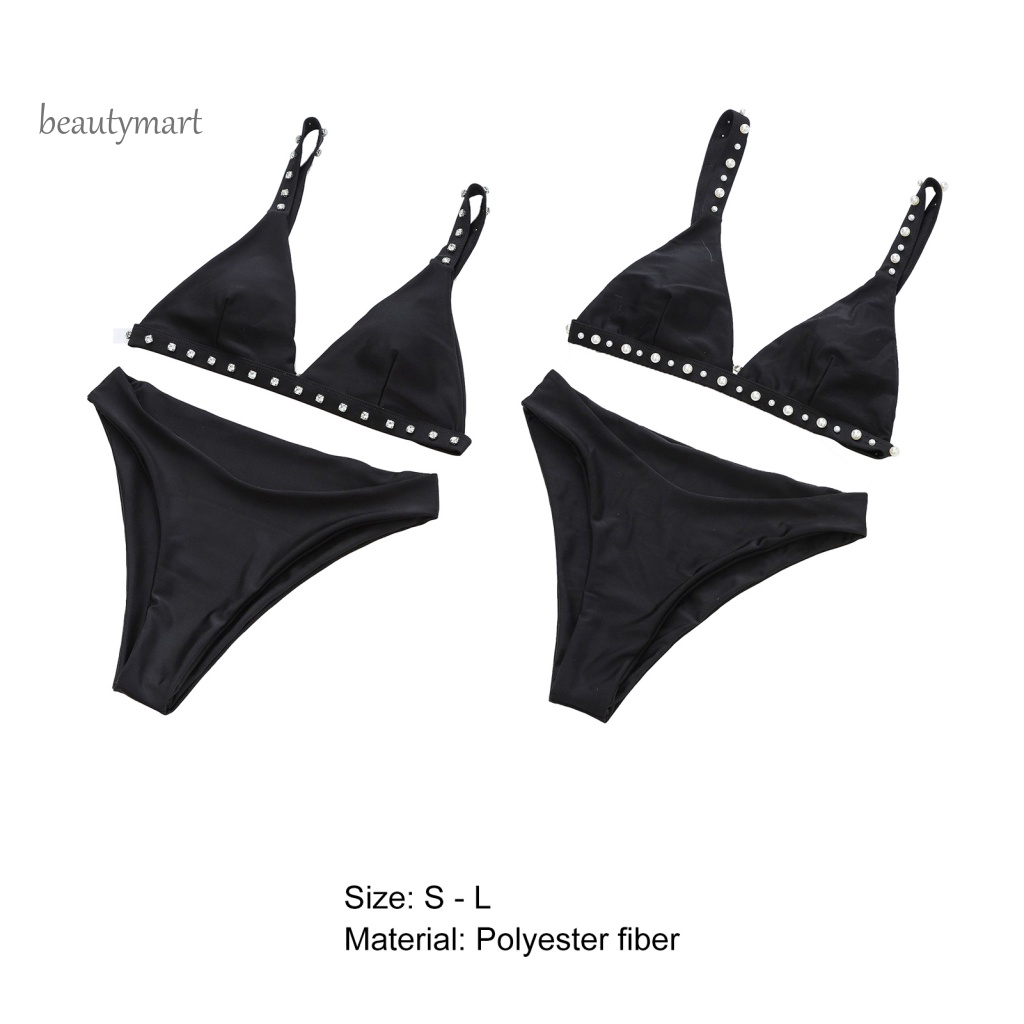 [beautymart] Bộ Đồ Bơi Bikini Màu Trơn Bằng Polyester Chống Mài Mòn Thời Trang Mùa Hè Cho Nữ