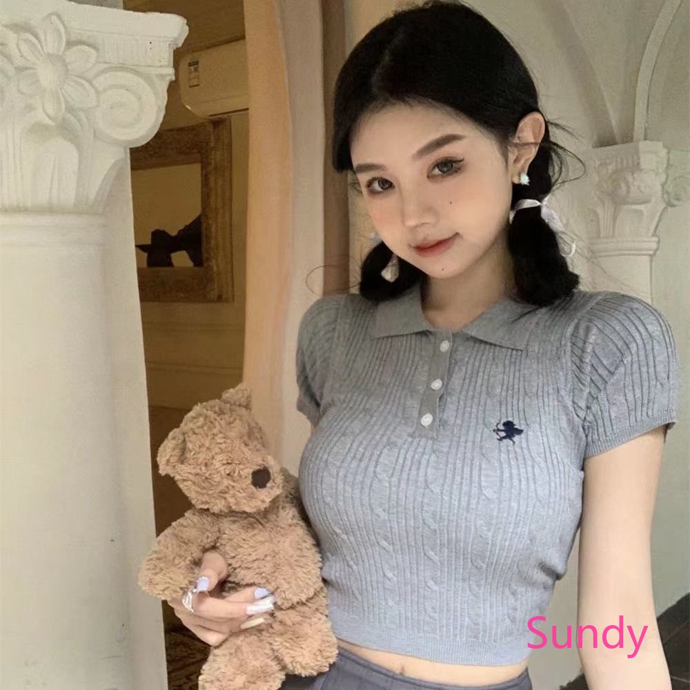 Áo Croptop Tay Ngắn Cổ Polo Thời Trang Mùa Hè Cho Nữ