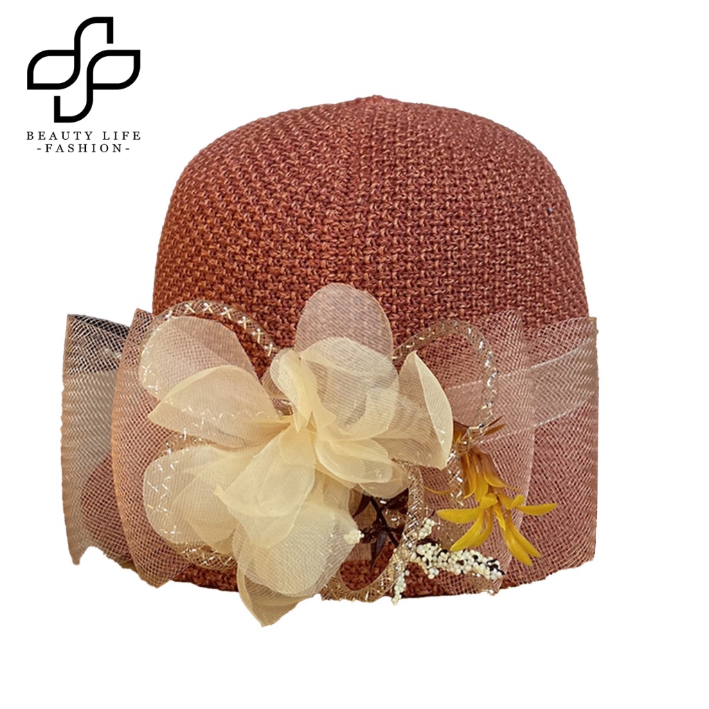 Nón Vành Tròn Phối Lưới Họa Tiết Hoa Thời Trang Mùa Hè Cho Nữ