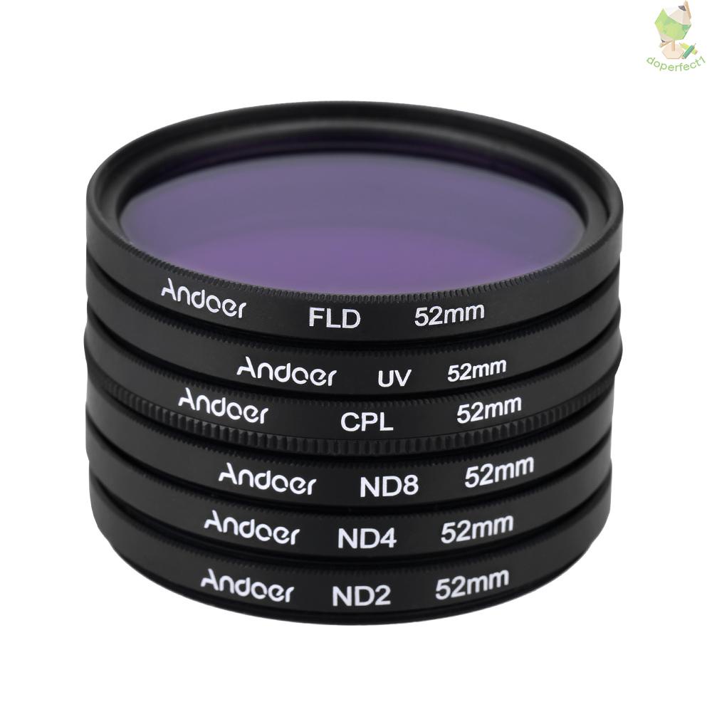 Andoer 52mm UV+CPL+FLD+ND(ND2 ND4 ND8) Photography Filter Kit Set Ultraviolet Circular-Polarizing Fluorescent Neutral De   Came-6.5