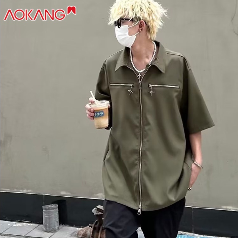 Aokang Áo Sơ Mi Tay Ngắn Cổ Vuông Thời Trang Mùa Hè Trẻ Trung Cho Nam